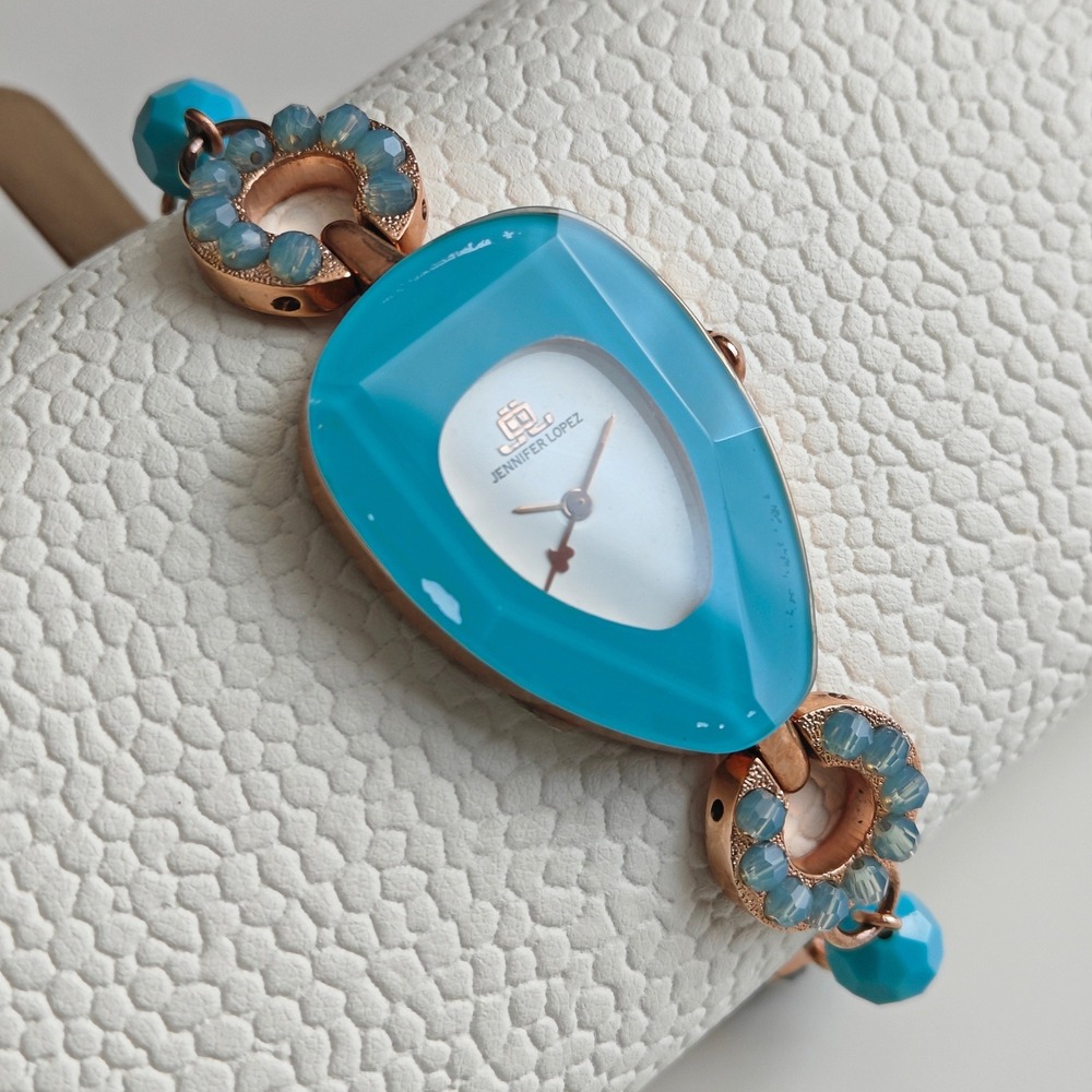 Jennifer Lopez Women Gold Turquoise Genuine Leather Watch Beaded Orange JLO